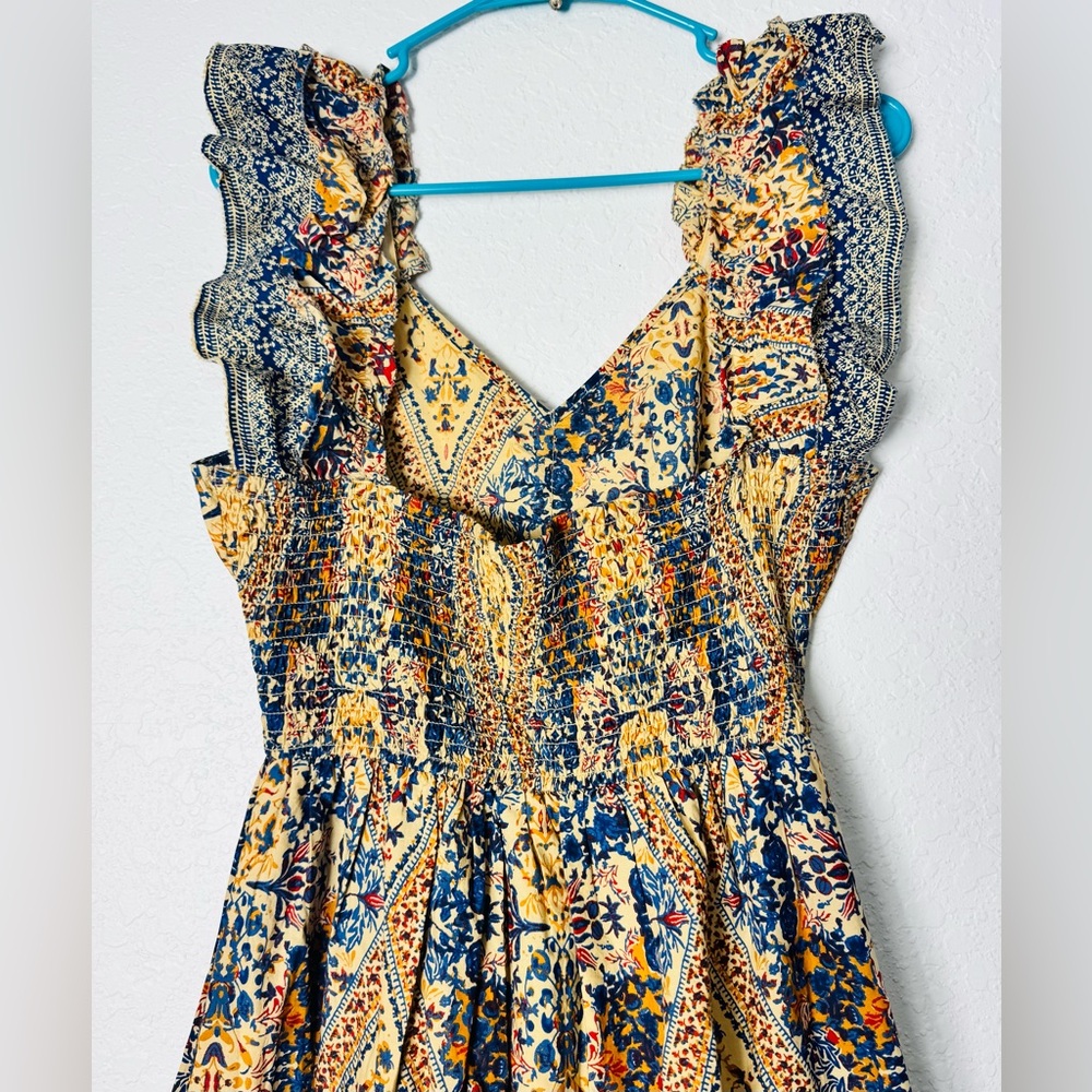 Caroline Constas Tiered Maxi Dress Small Smocked Pockets Cotton Cottagecore Boho - Picture 5 of 11